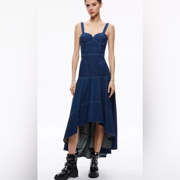 Alice + Olivia DONELLA DENIM HIGH LOW DRESS NWOT - Picture 5 of 15
